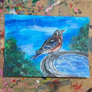 Colorful Small Bird Art mixed media painting